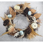 Rustic Fall Harvest Wreath Pumpkins Berries Leaves Twig 17 In
