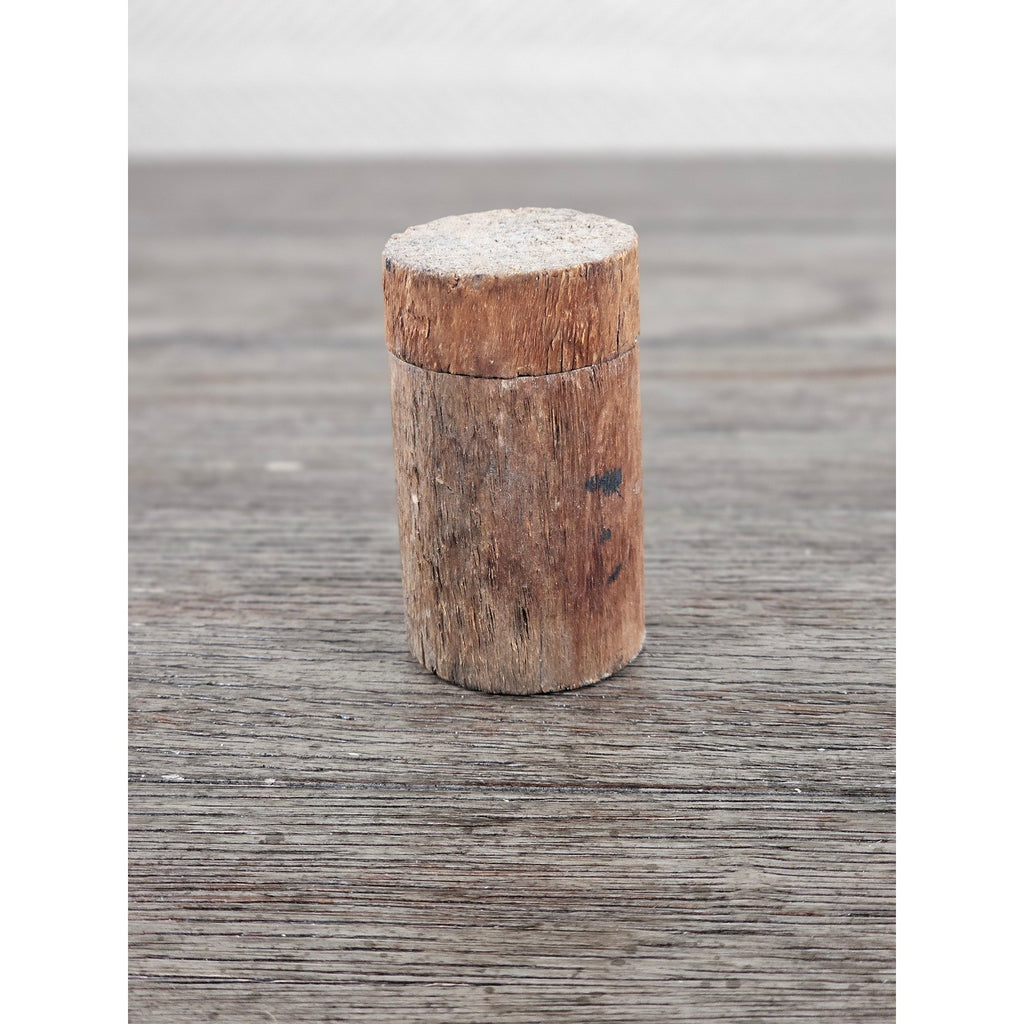 Antique Cork Cylinder Box Primitive Small Lidded Container 3.5"