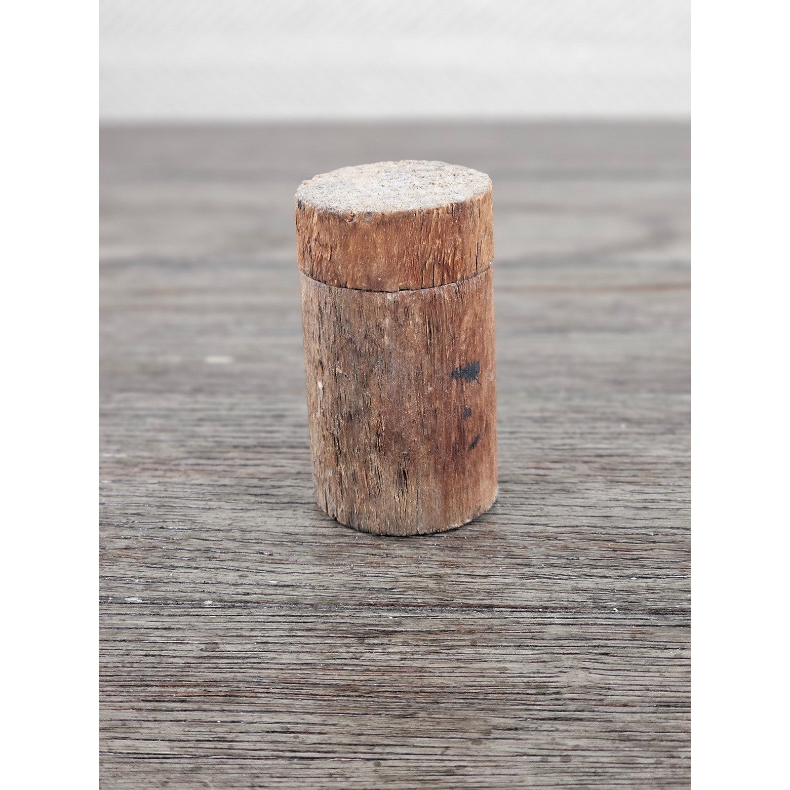 Antique Cork Cylinder Box Primitive Small Lidded Container 3.5"
