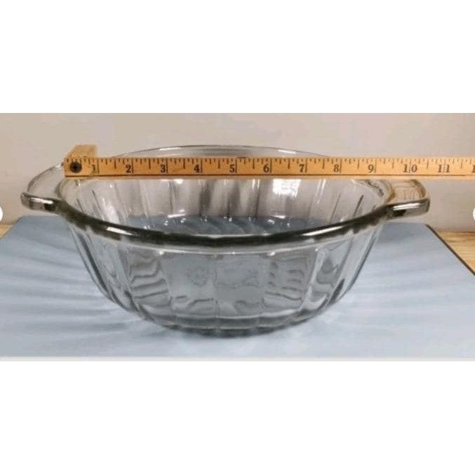 Vintage Clear Glass Handled Bowl Ribbed Glass Serving Bowl