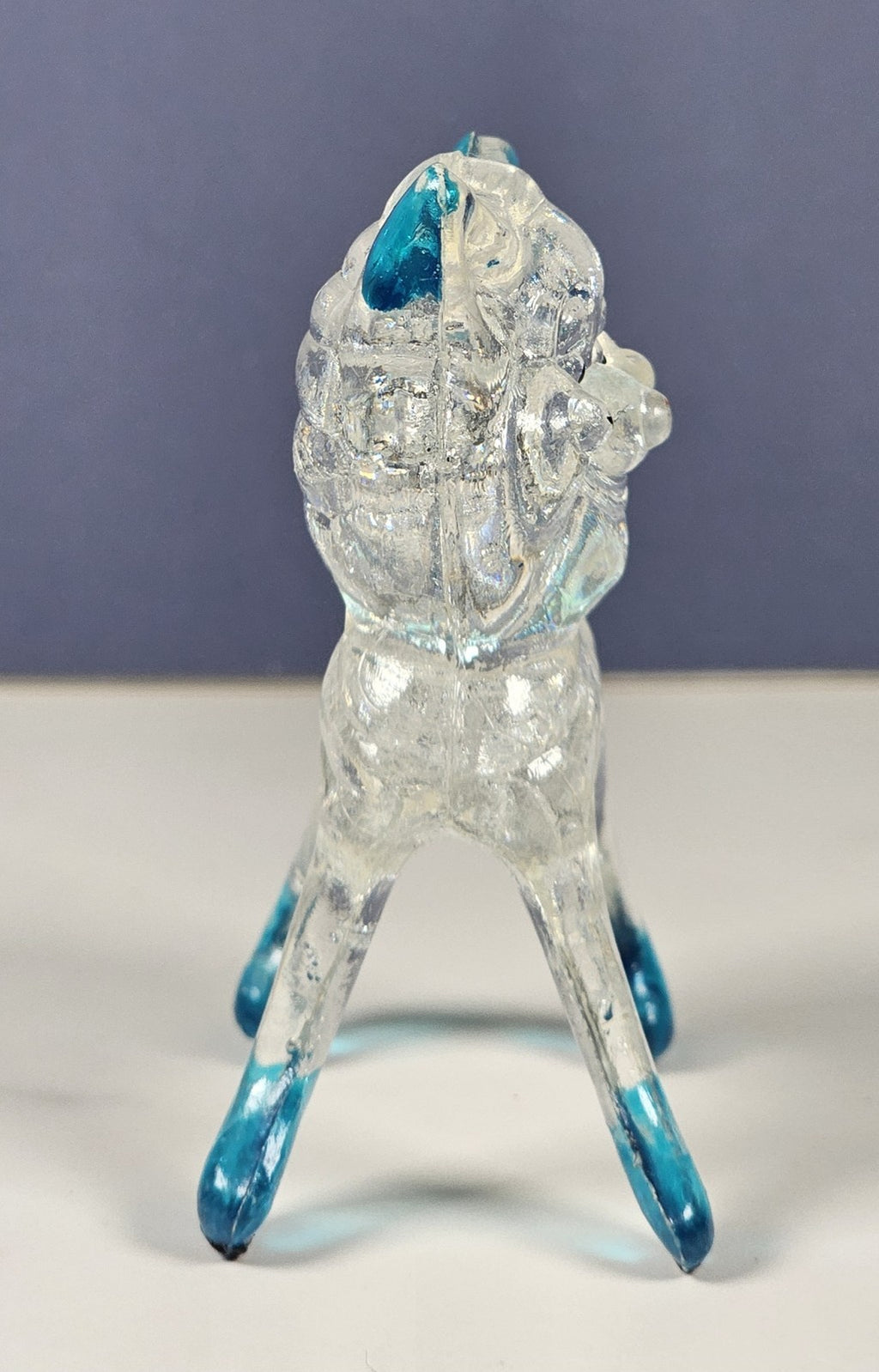 Vintage Collectible Clear Plastic Lucite Kitty Cat Figurine 1960s With Blue Acce