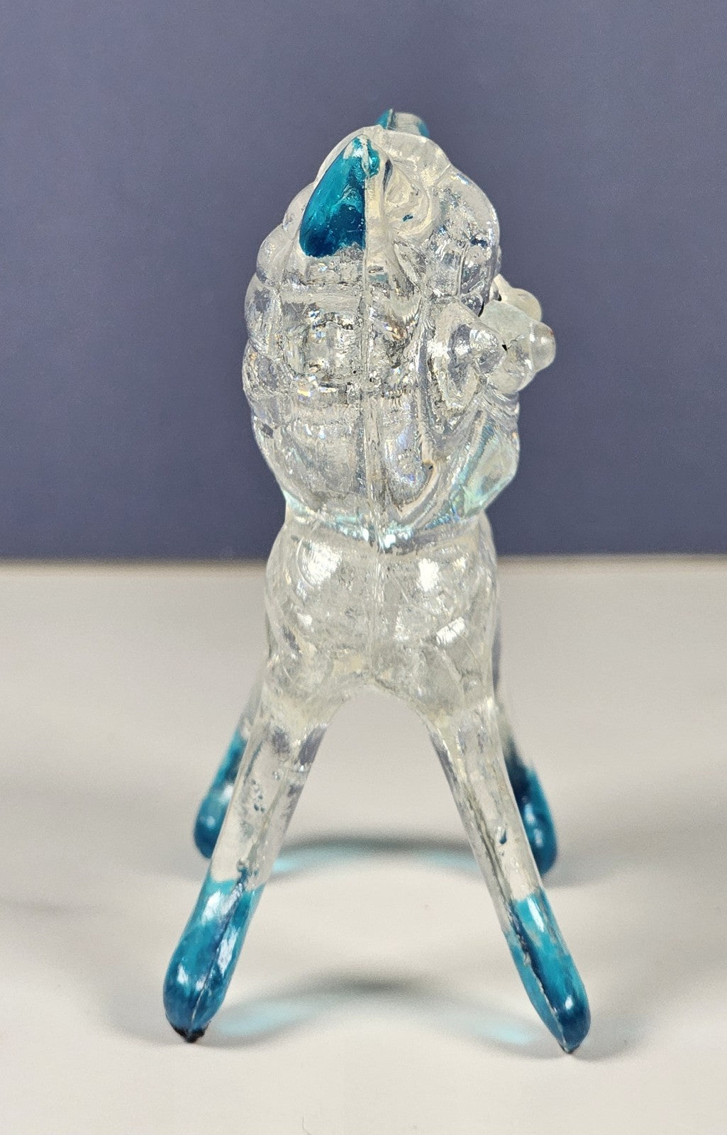 Vintage Collectible Clear Plastic Lucite Kitty Cat Figurine 1960s With Blue Acce