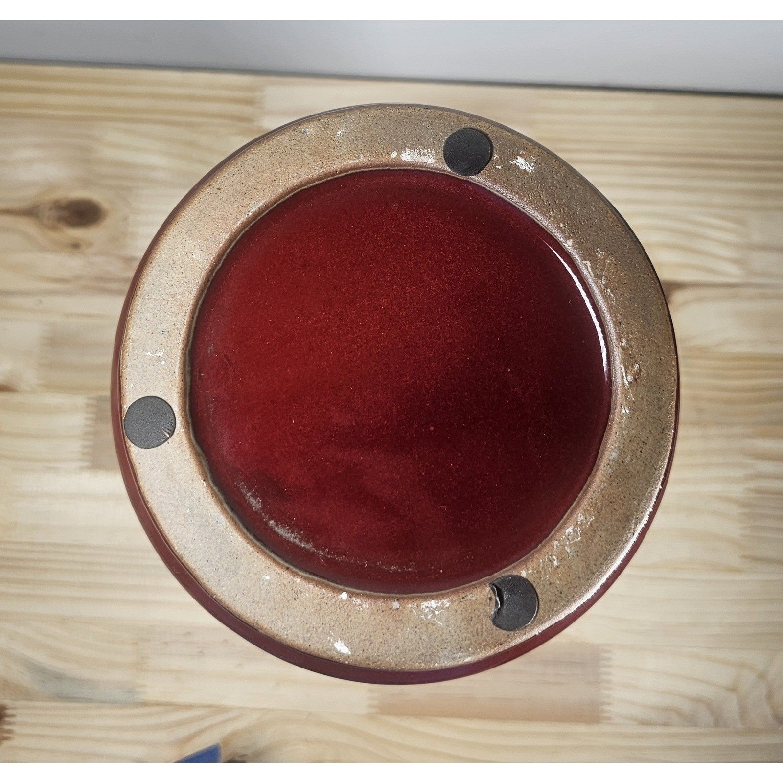 Vintage Burgundy Pottery Vase Fleur De Lis Double Handle Ceramic 11.5"