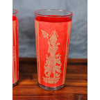 Vintage Red Asian Dancer Gold Glasses Set of 2 Tall Drinking Tumblers