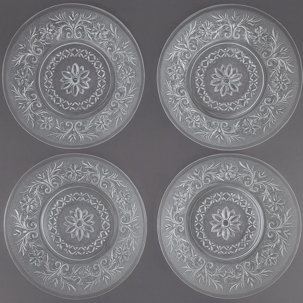 Anchor Hocking Sandwich Glass Salad Plates Set of 4 7.25" Floral