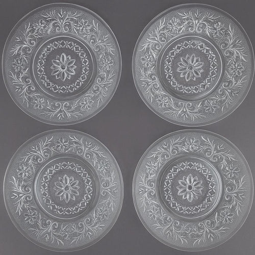 Anchor Hocking Sandwich Glass Salad Plates Set of 4 7.25" Floral