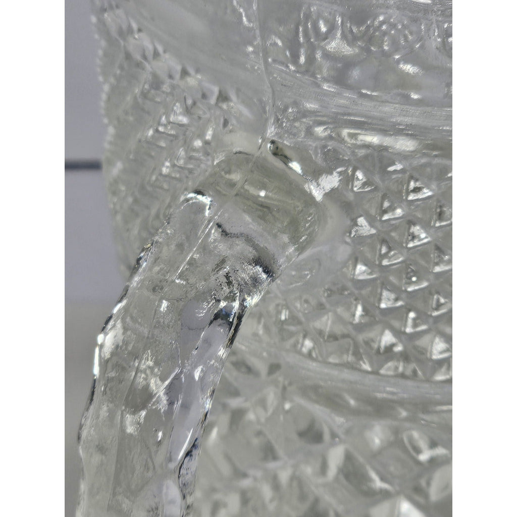 Vintage Heavy Clear Crystal Glass Diamond Pattern Water Pitcher – With Chip