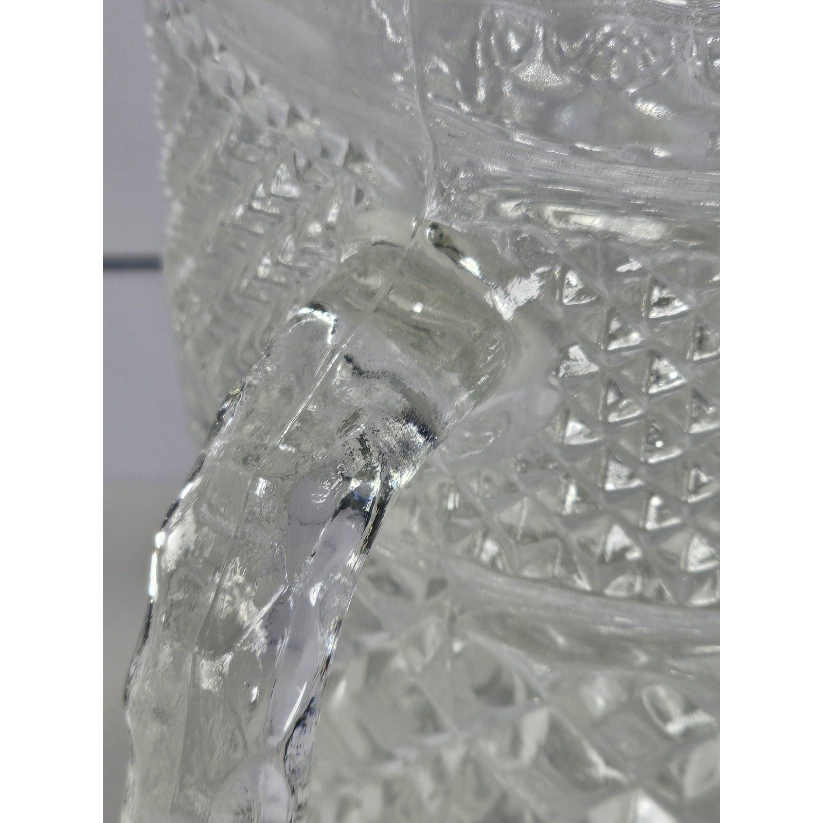 Vintage Heavy Clear Crystal Glass Diamond Pattern Water Pitcher – With Chip