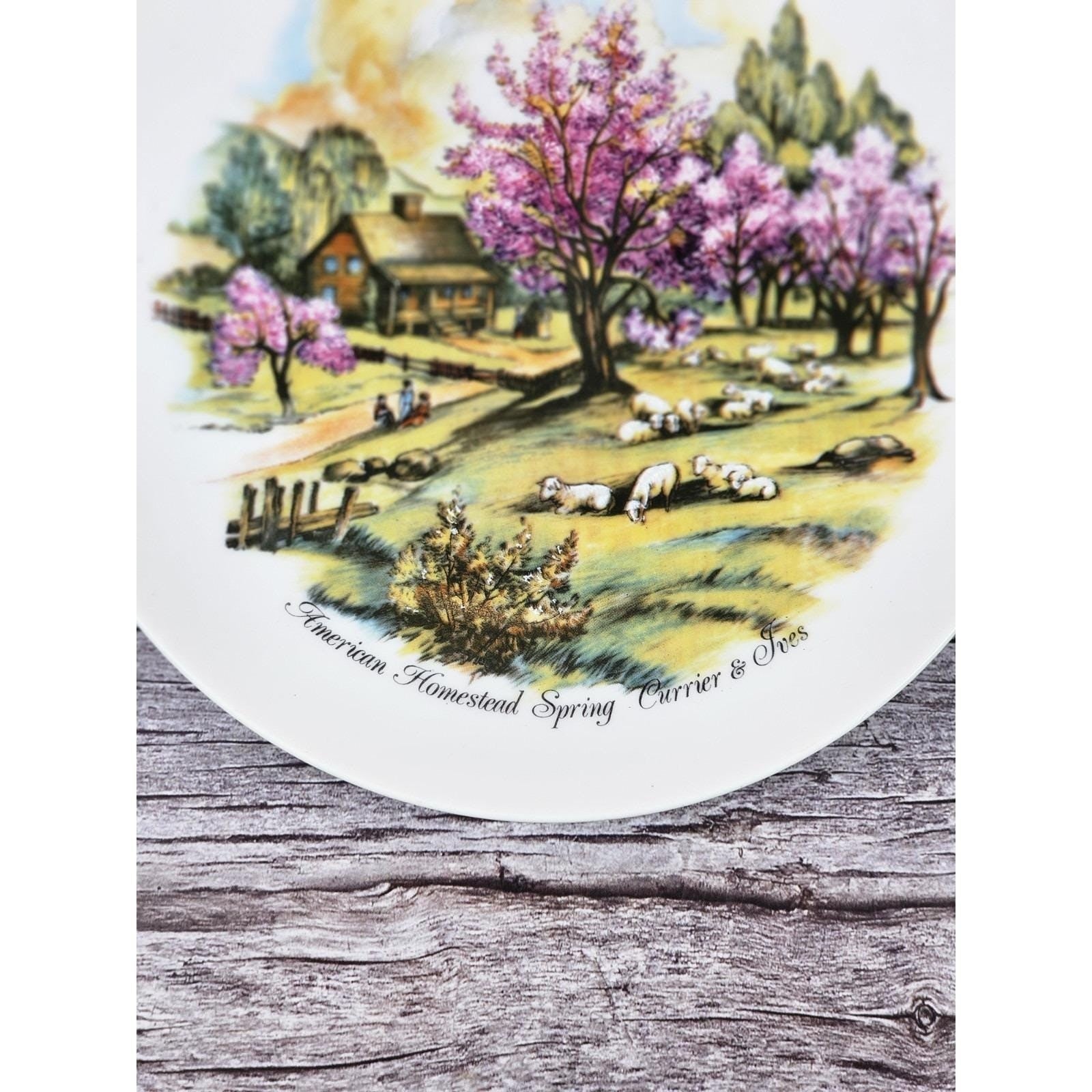 Vintage Currier & Ives Style Pastoral Plate Spring Farm Scene Japan 6.5"