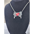 Vintage Sterling Silver Diver Heart Necklace Red Enamel Pendant