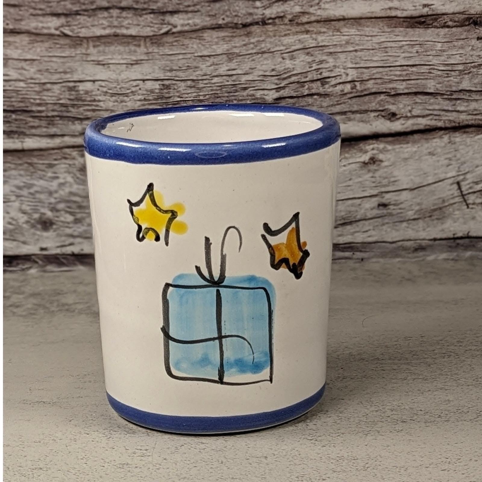 Vintage Vietri Natale Blue Trim Christmas Tree Ceramic Cup