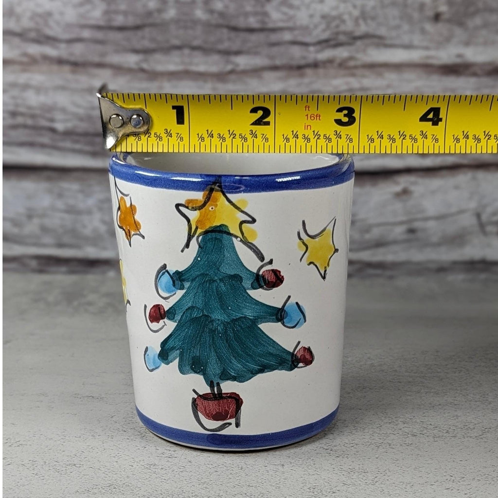 Vintage Vietri Natale Blue Trim Christmas Tree Ceramic Cup