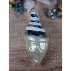 Vintage Handblown Glass Santa Ornament 7 Inch Blue Hat 1970s