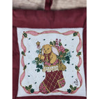 Handmade Quilted Bear Ornament Stocking Burgundy Christmas Decor