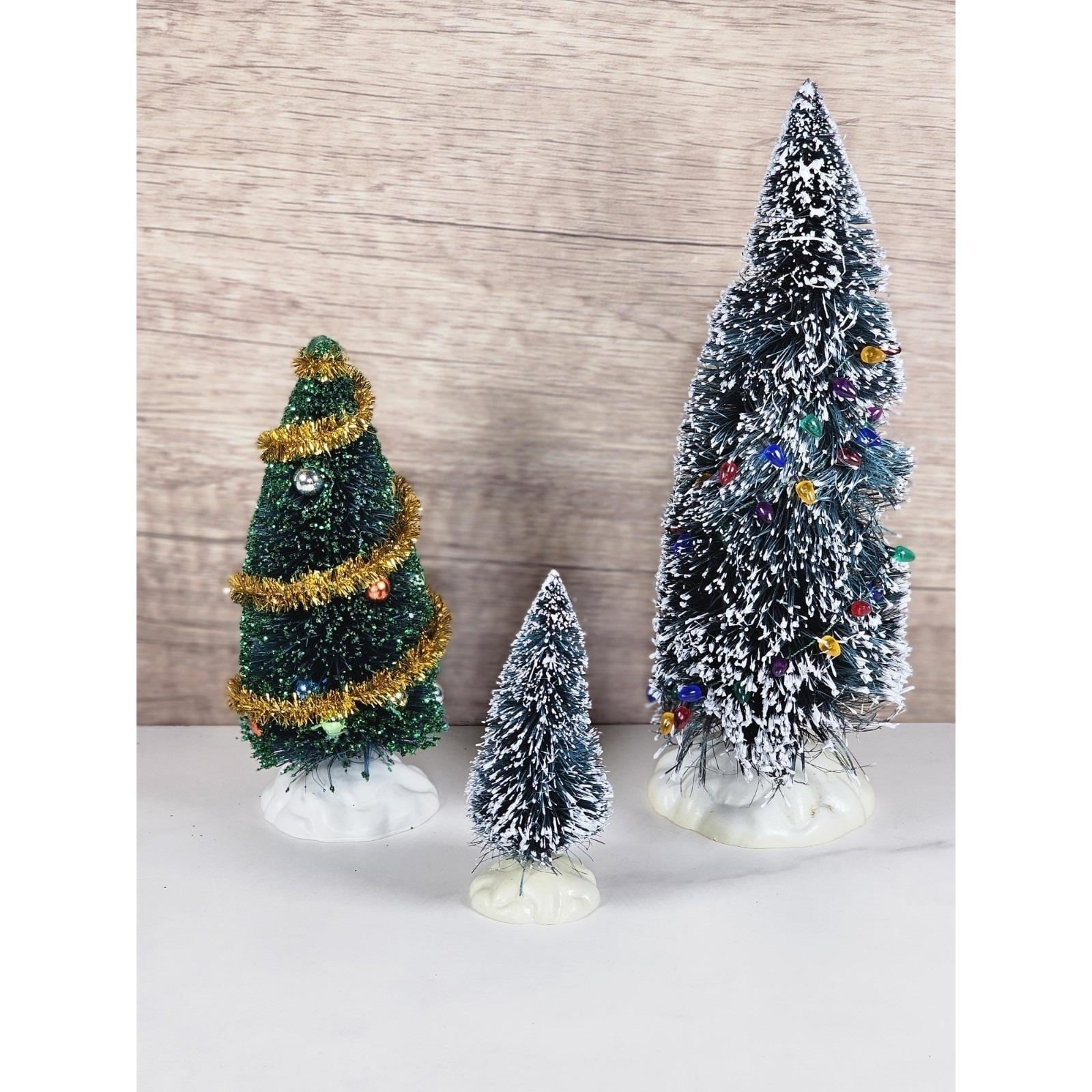 Vintage Lemax Christmas Village Trees Set of 3 Flocked Snowy Trees