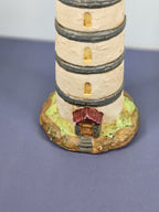Vintage Ks Collection Beige Plaster Blue Stripe Design Lighthouse 6" Tall