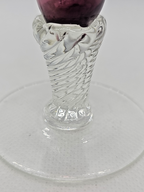 Amethyst Purple Etched Flower Bud Vase • Hand-Blown Glass • Ruffled Edge • 8″