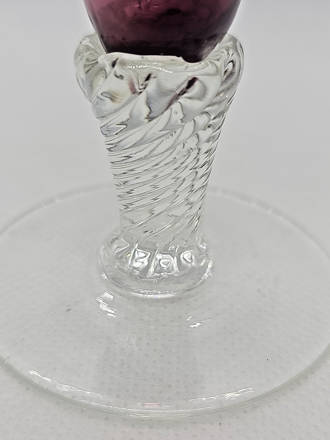 Amethyst Purple Etched Flower Bud Vase • Hand-Blown Glass • Ruffled Edge • 8″