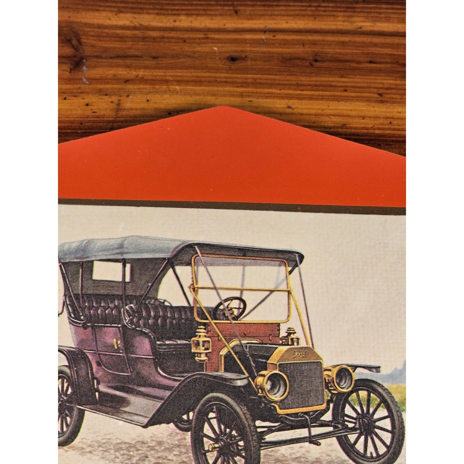 Vintage Ford Model T 1908 Print Mounted on Red Board, 11.5 x 8