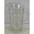 Vintage Heavy Clear Crystal Glass Diamond Pattern Water Pitcher – With Chip