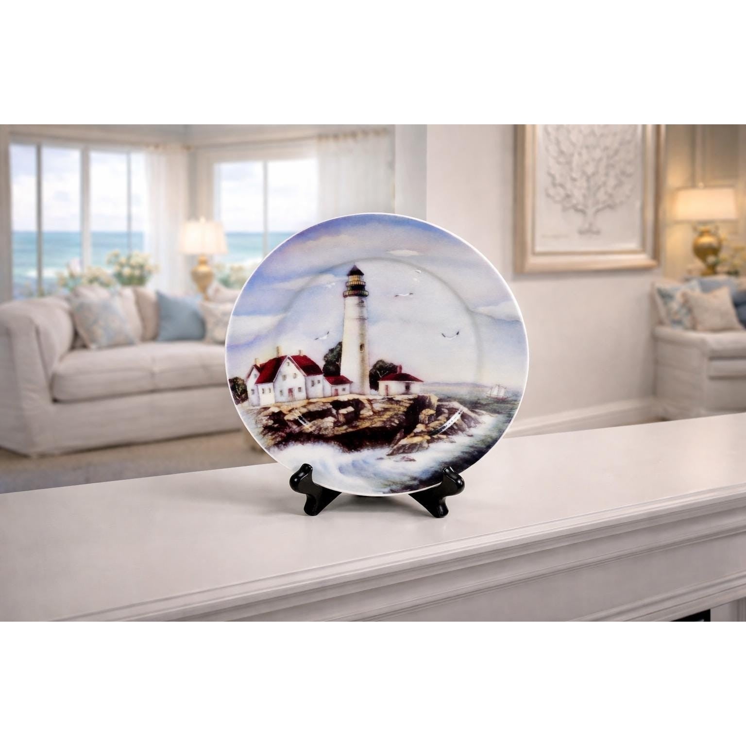 Vintage Coastal Lighthouse Decorative Plate Nautical Seaside Wall Decor