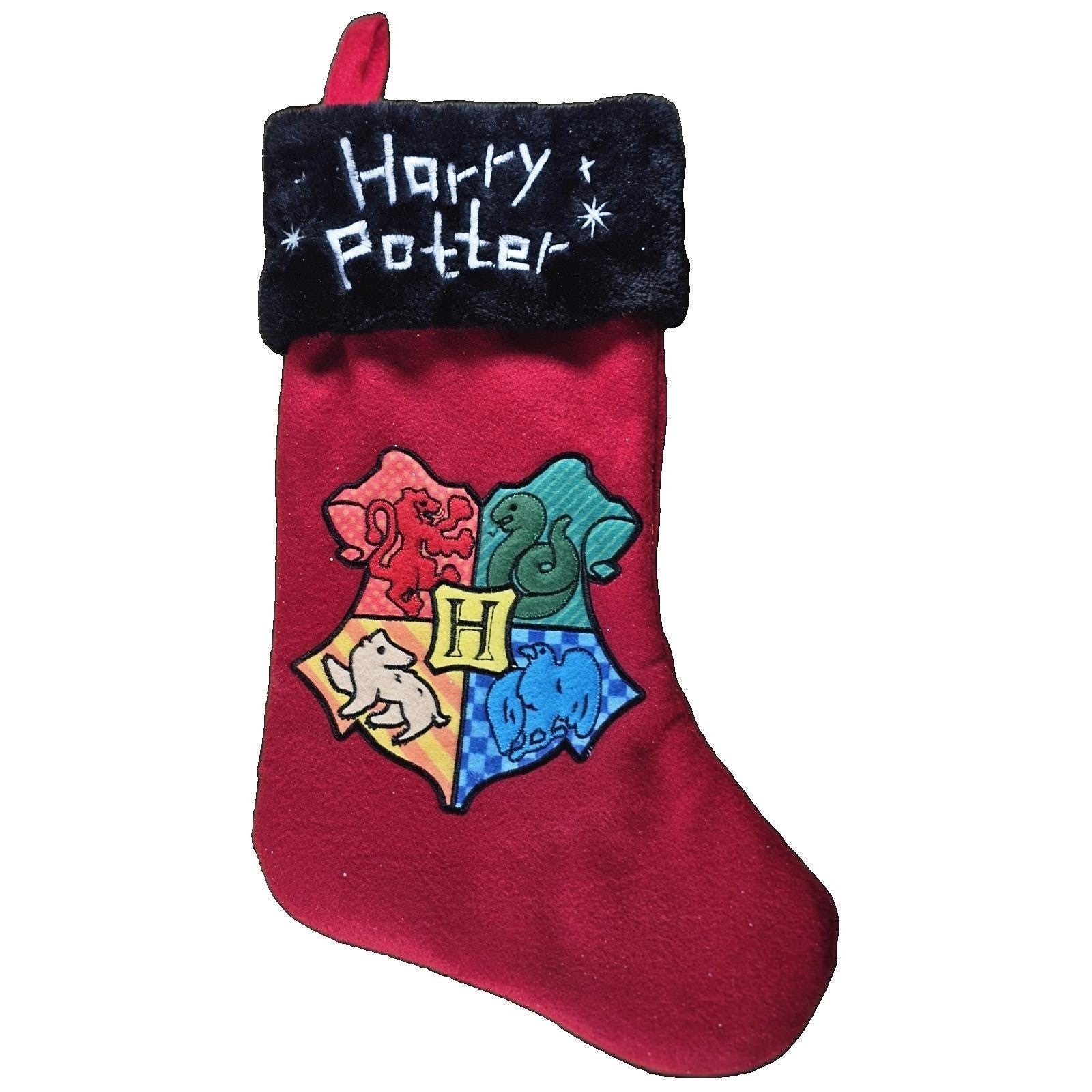 Vintage Harry Potter Hogwarts Crest Red & Black Christmas Stocking 18"