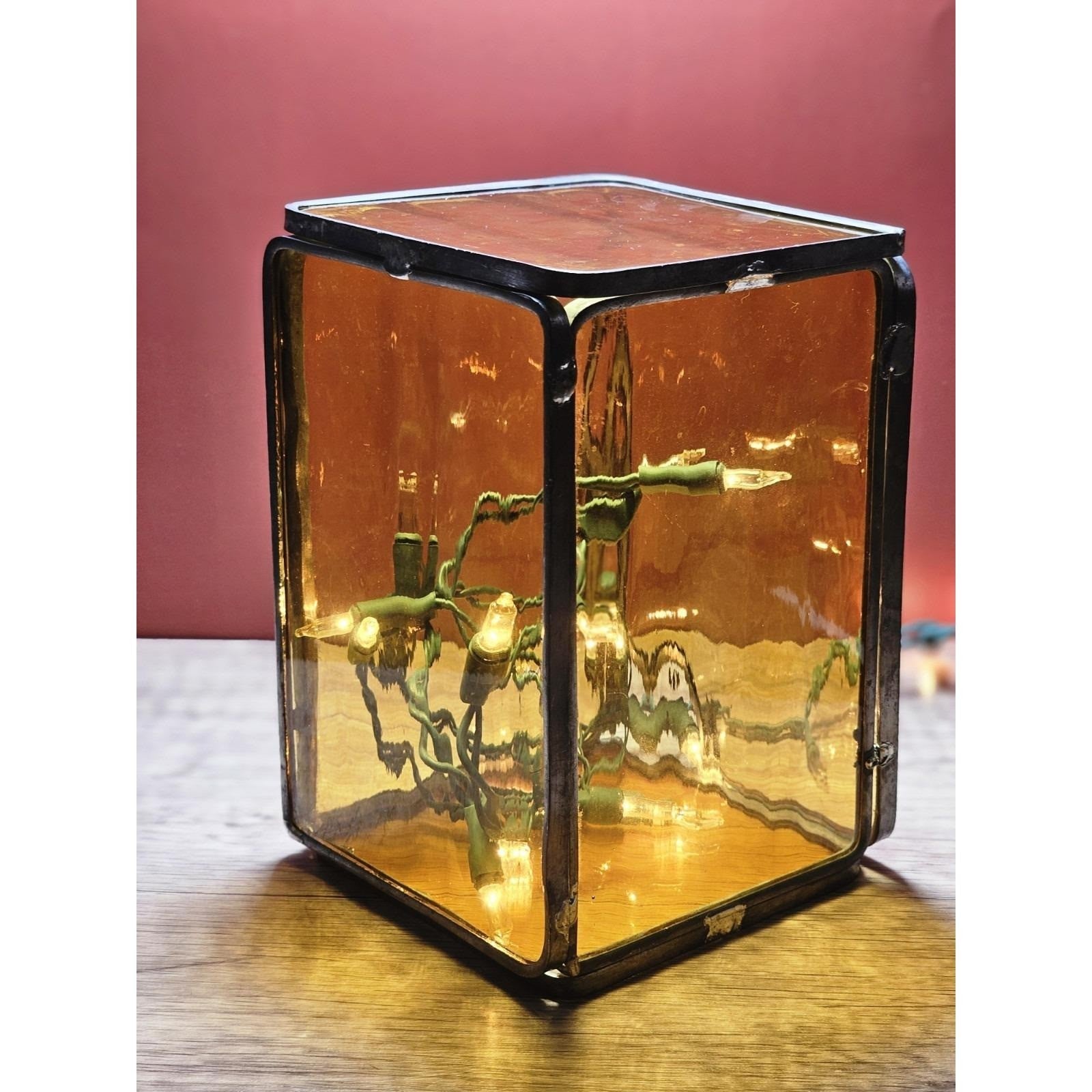 Vintage Yellow Stained Glass Rectangular Decor Metal Frame Accent