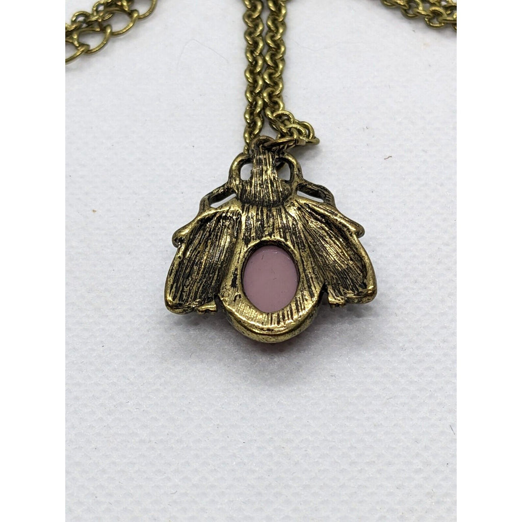 Gold Beetle Necklace 20 Inch Beaded Vintage Inspired Pendant