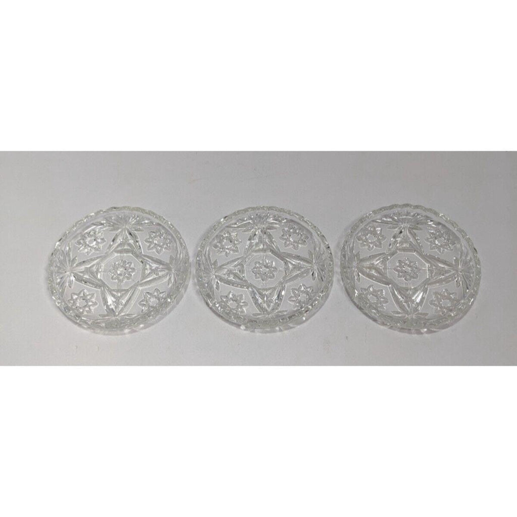 Vintage Cut Glass Coasters Set of 3 Starburst Drink Coasters