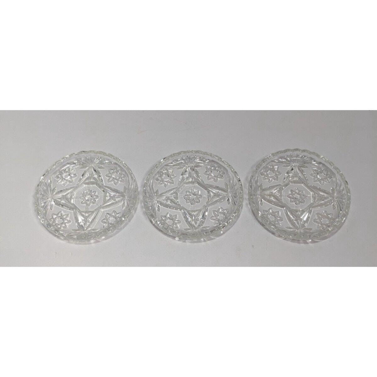 Vintage Cut Glass Coasters Set of 3 Starburst Drink Coasters