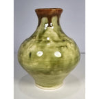 Green & Brown Drip-Glaze Pottery Vase • 5″ x 4.5″ Rustic Earth-Tone