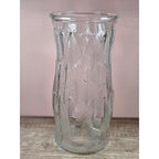 Vintage Brody Clear Glass Vase 9.5 Inch Mid Century Feather Leaf Design