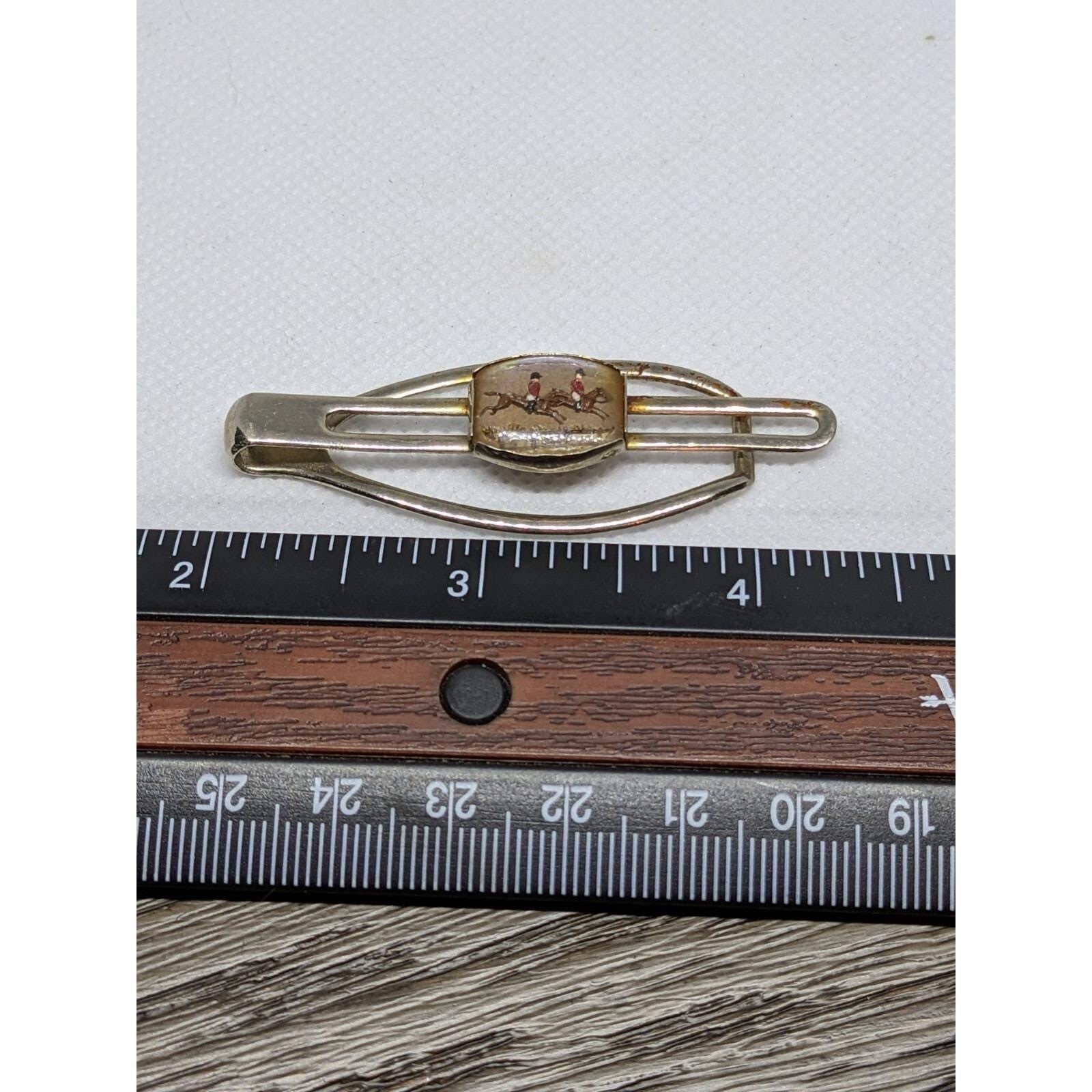 Fox Hunt Tie Clasp Equestrian Horse Jump Silver Tone Bar