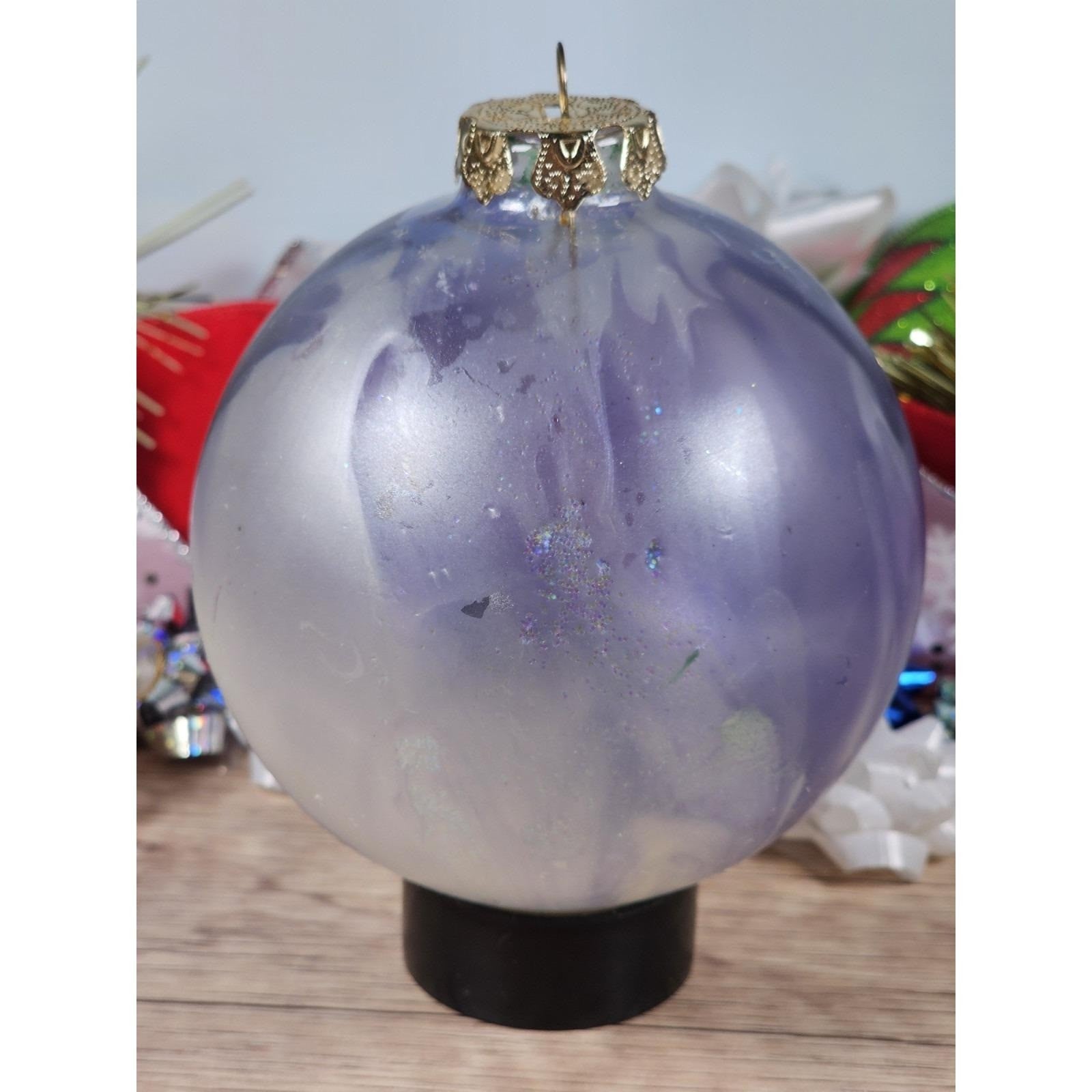 Vintage Blown Glass Christmas Ornaments Purple Blue Iridescent Set of 2