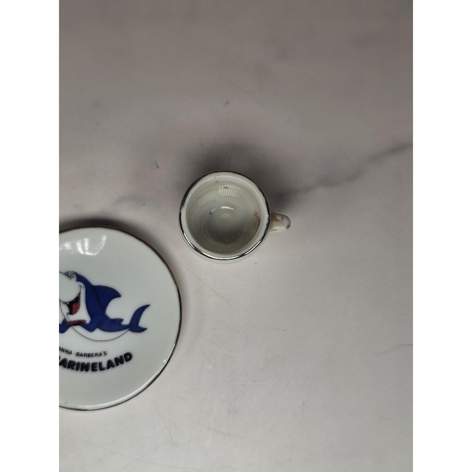 Vintage Hanna Barbera Marineland Mini Cup Saucer Shark Souvenir