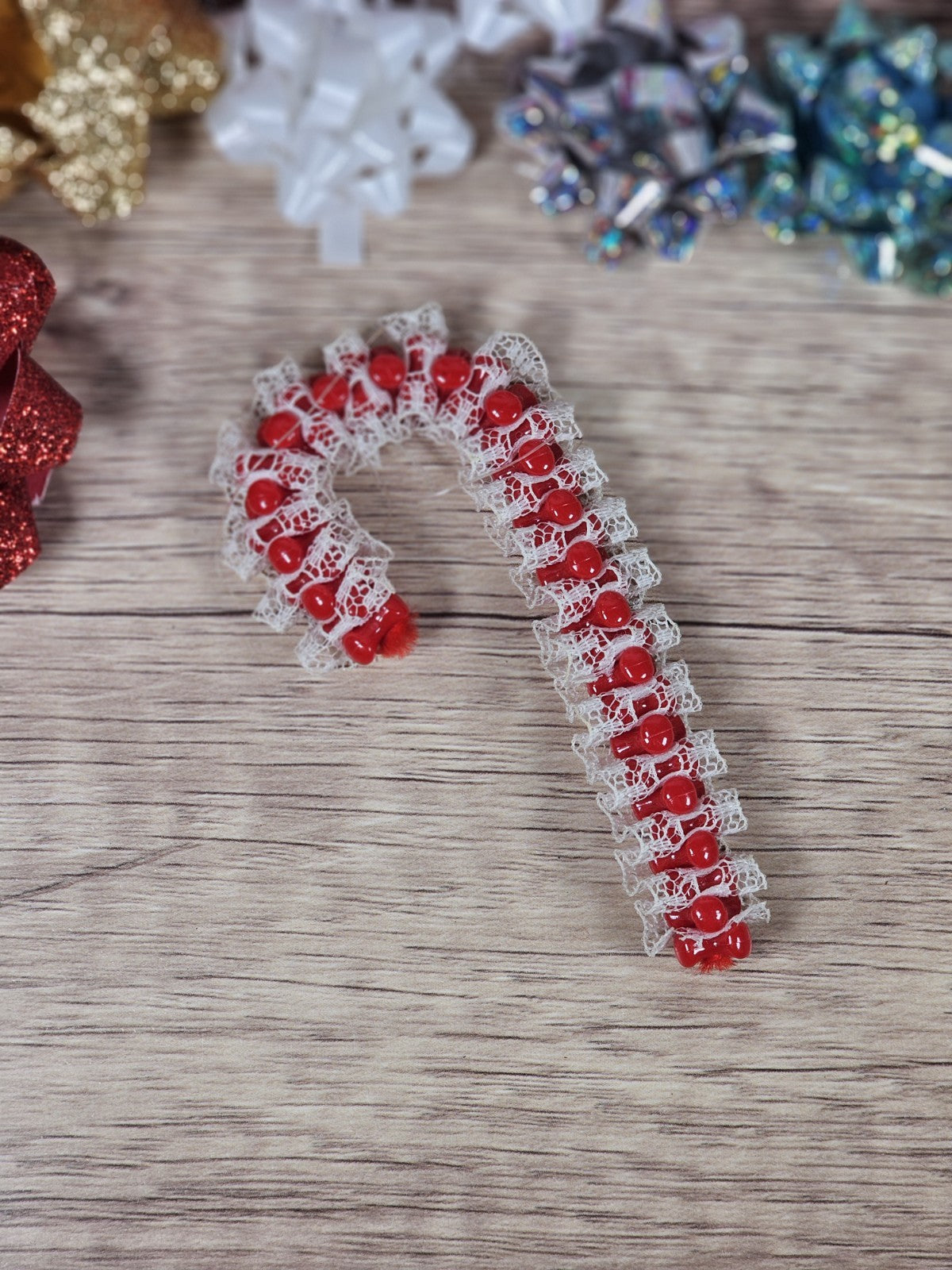 Set Of 2 80s Vintage Lace Candy Cane Ornaments