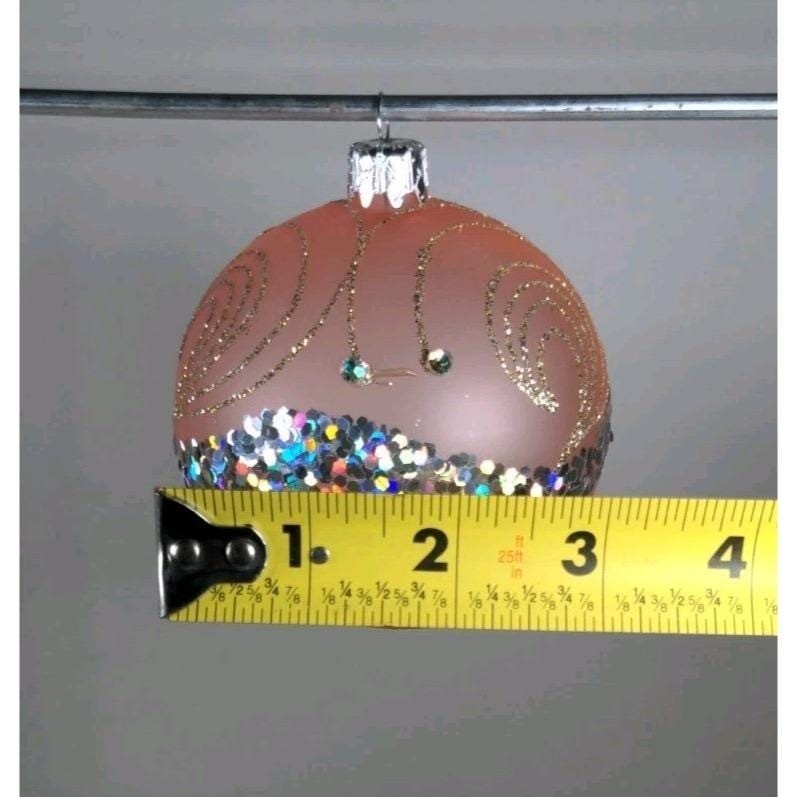 Handmade Polish Christmas Ornaments Set of 4, Sequin Glitter 3 Inch Spheres