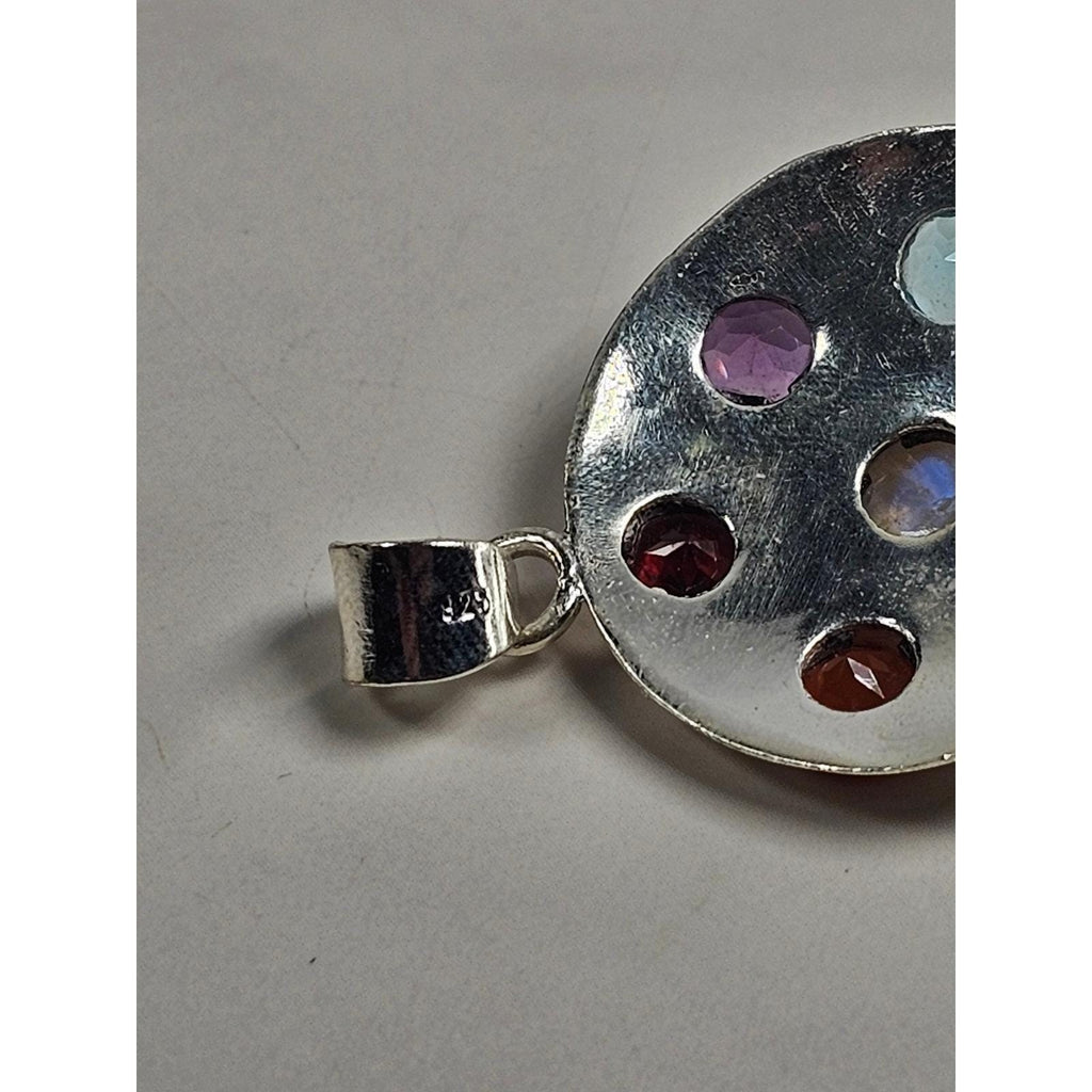 Vintage Sterling Silver Multistone Pendant .925 Artisan Style No Chain