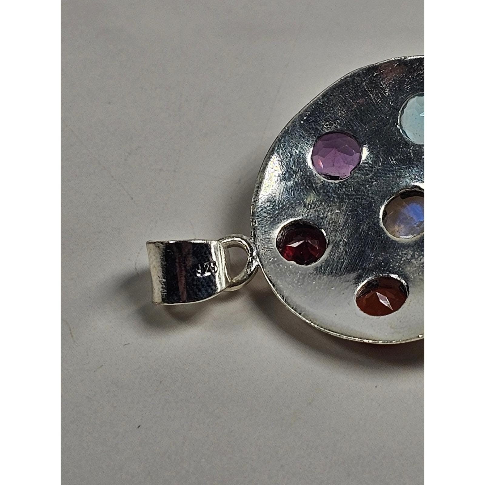 Vintage Sterling Silver Multistone Pendant .925 Artisan Style No Chain