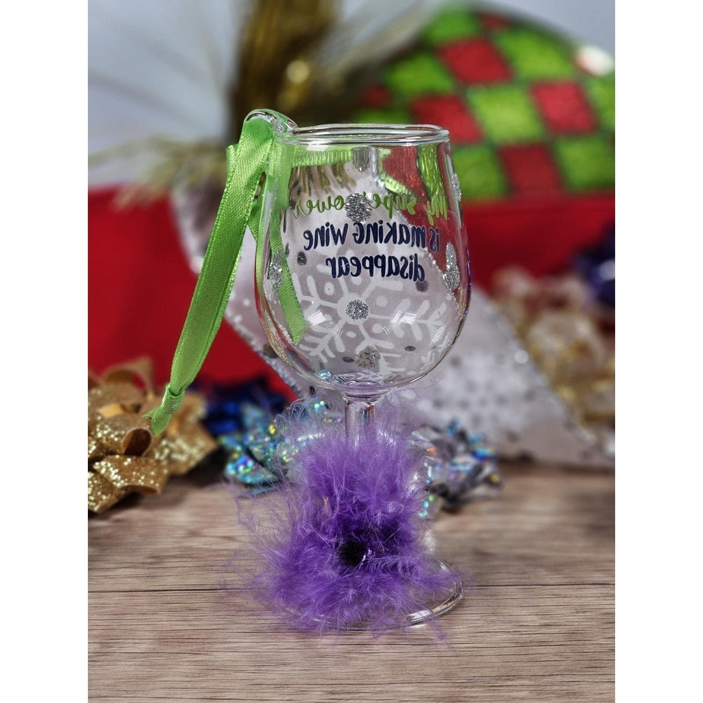 Vintage Wine Glass Christmas Ornament Funny Wine Quote 4 Inch