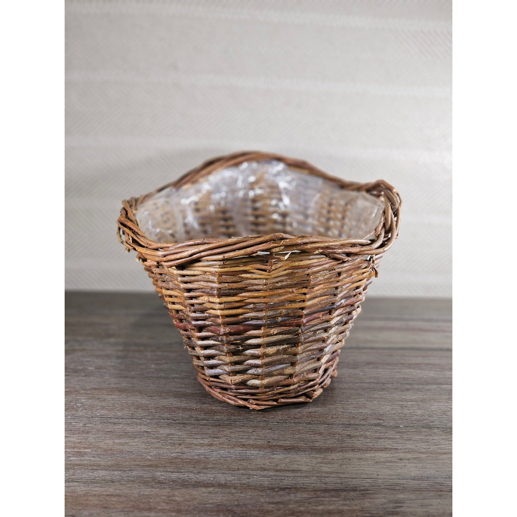 Vintage Wicker Basket with Plastic Liner – Rustic Storage Planter Basket