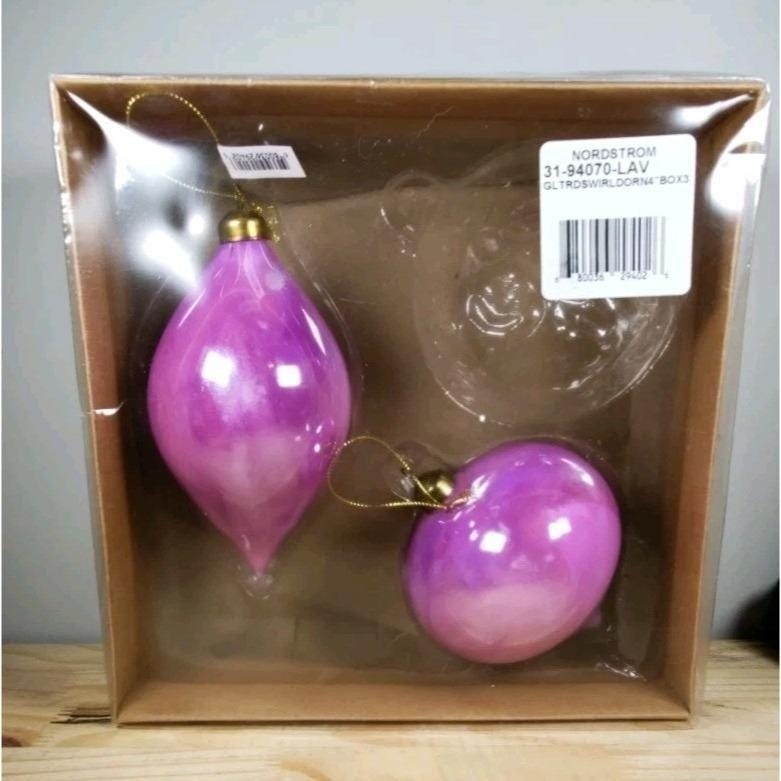 Mark Roberts Iridescent Pink Glass Ornaments Set of 2 Round Teardrop