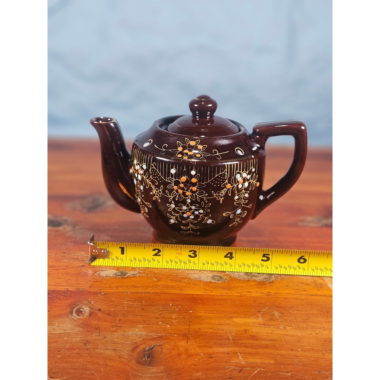 Vintage Made in Japan Brown Floral Ceramic Teapot Decorative Cottage Decor