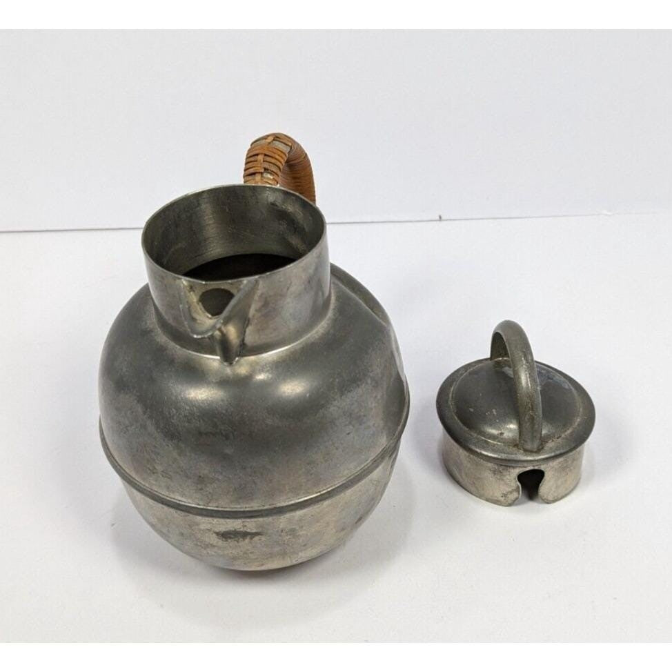 Rogers Pewter Coffee Pot Rattan Handle Mid Century Solid Pewter