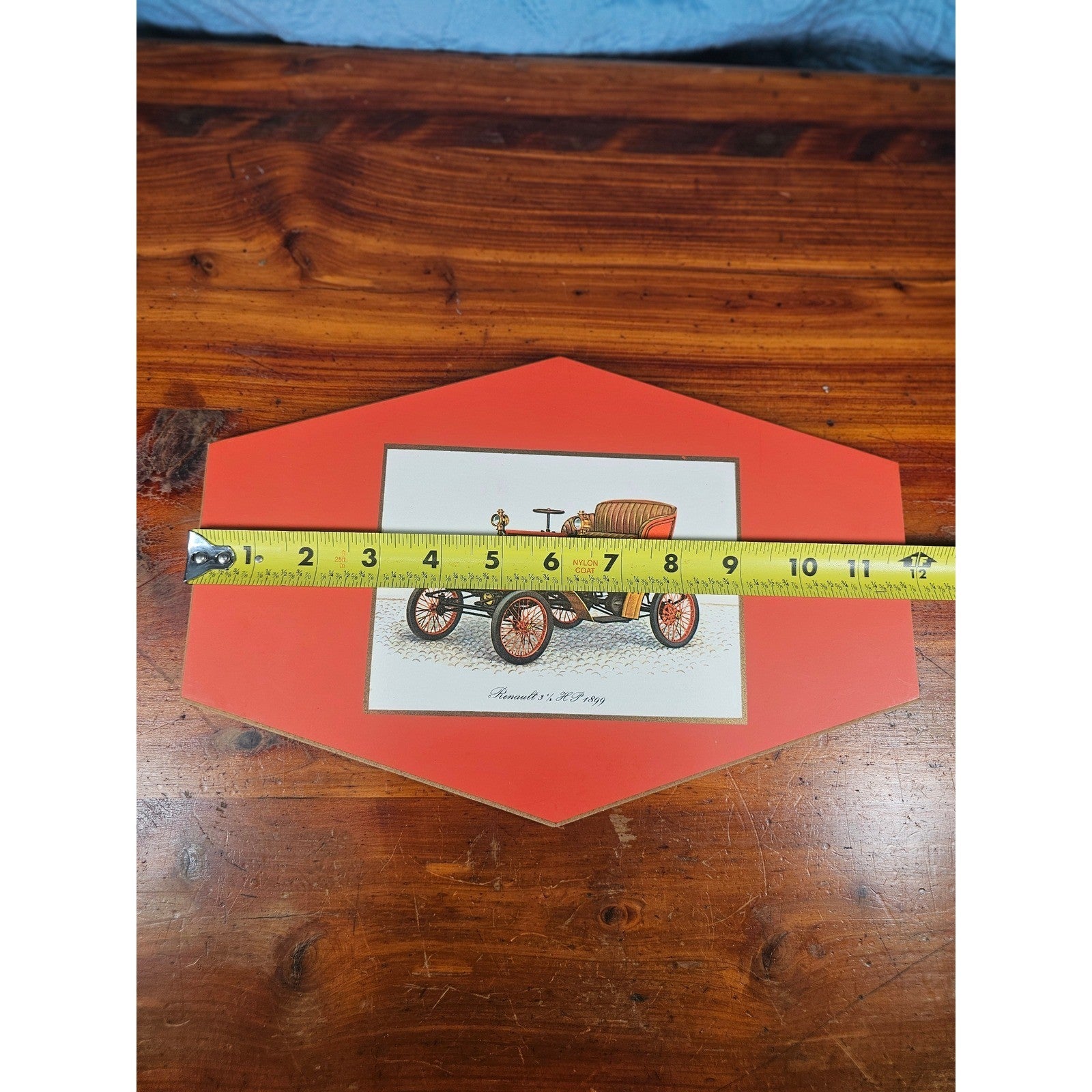 Vintage Renault 1899 Automobile Wall Plaque Red Orange Car Decor 11.5x5