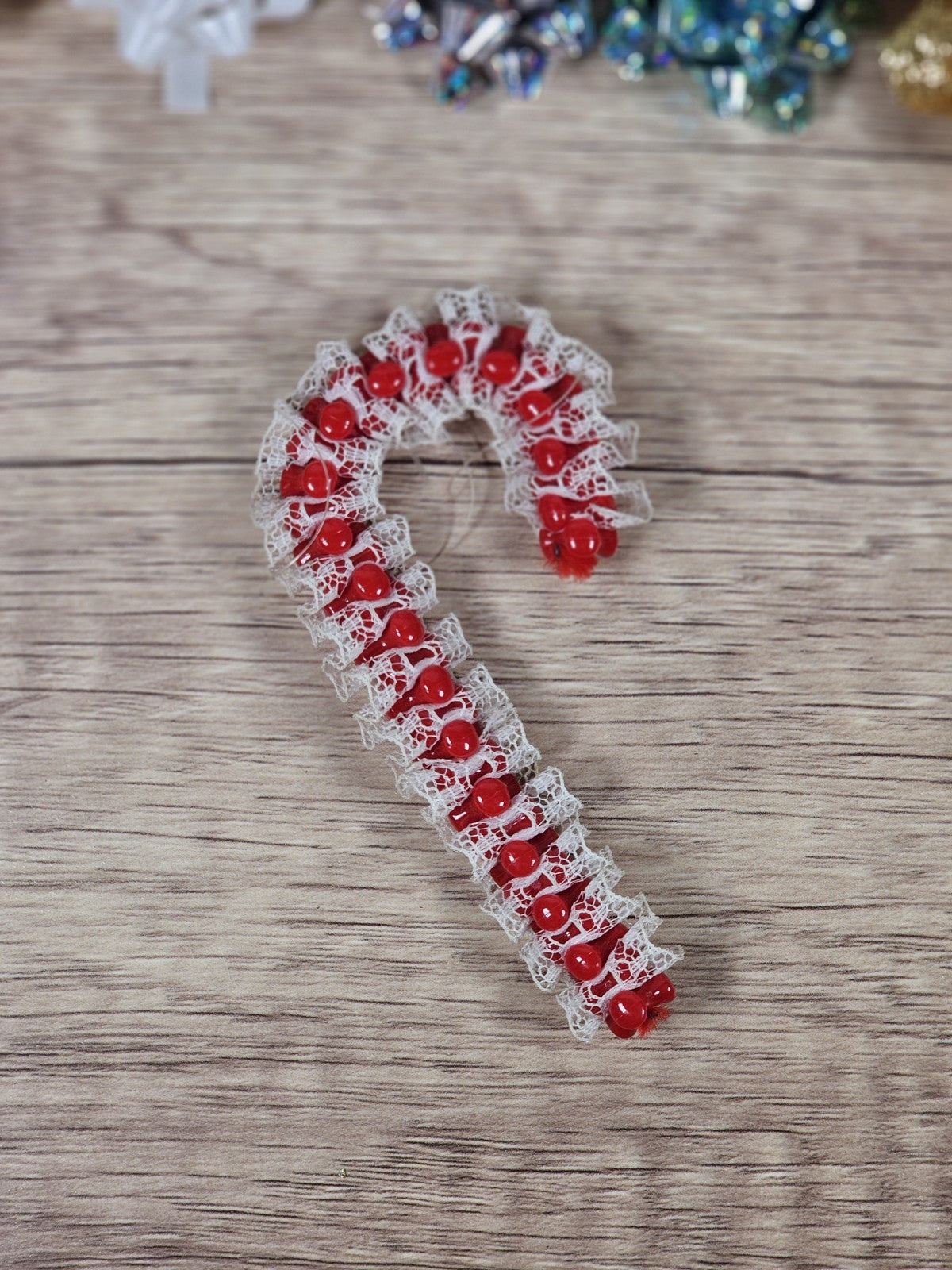 Set Of 2 80s Vintage Lace Candy Cane Ornaments