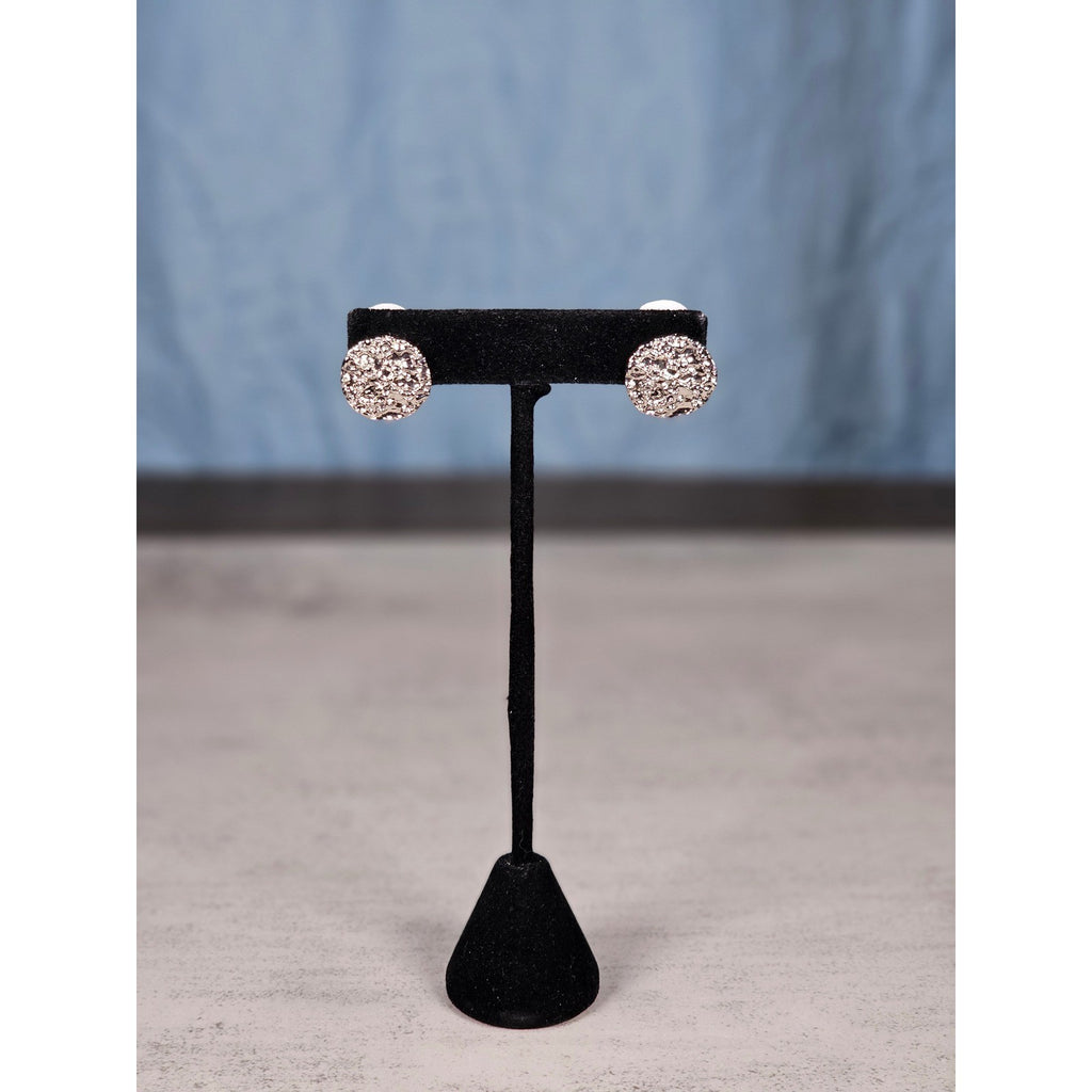 Vintage Silver Tone Textured Stud Earrings | Classic Round Statement Studs