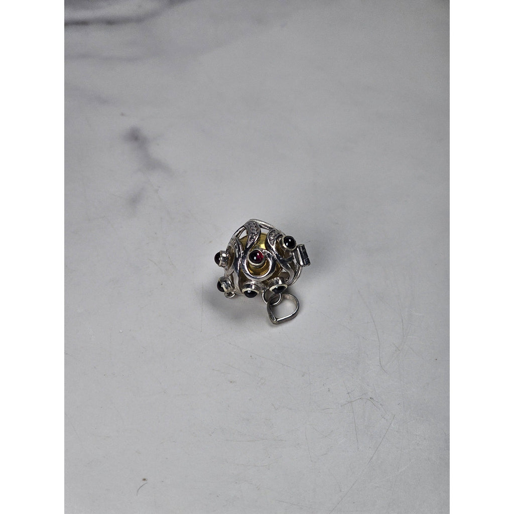 Vintage Hinged Locket Pendant with Inner Sphere & Dark Stone Accents
