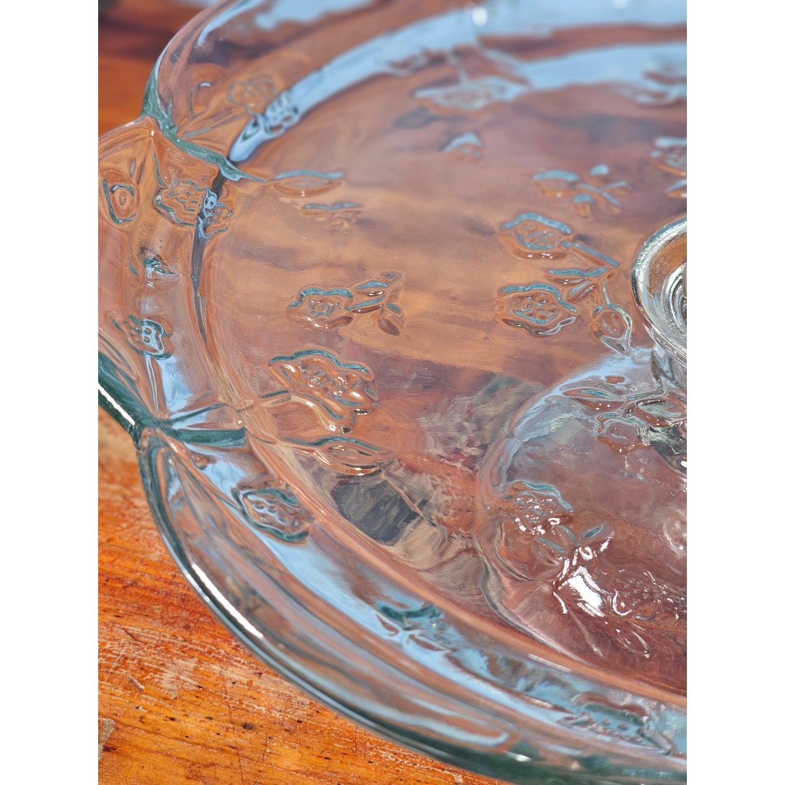 Vintage Clear Glass Cake Stand with Floral Embossed Design