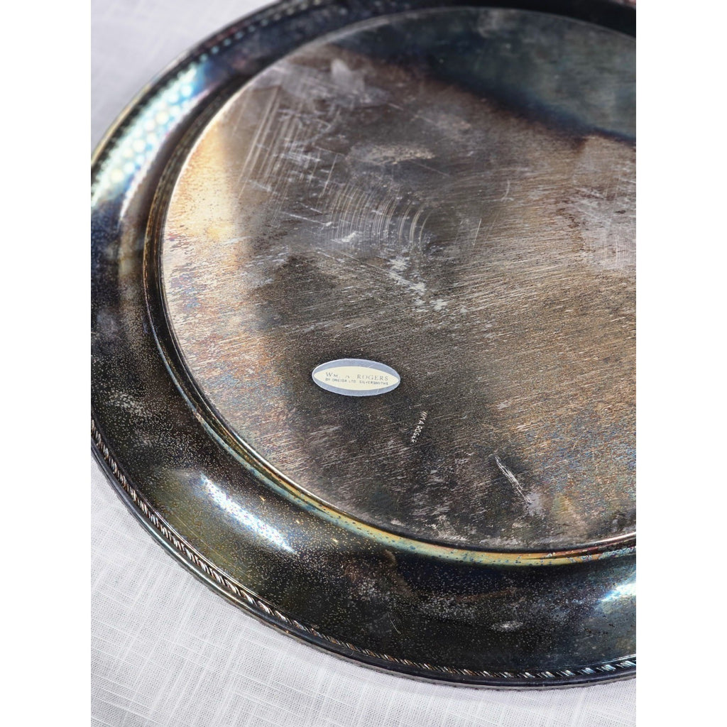 Vintage Wm Rogers Silver Plated Ornate Floral Serving Tray Plate